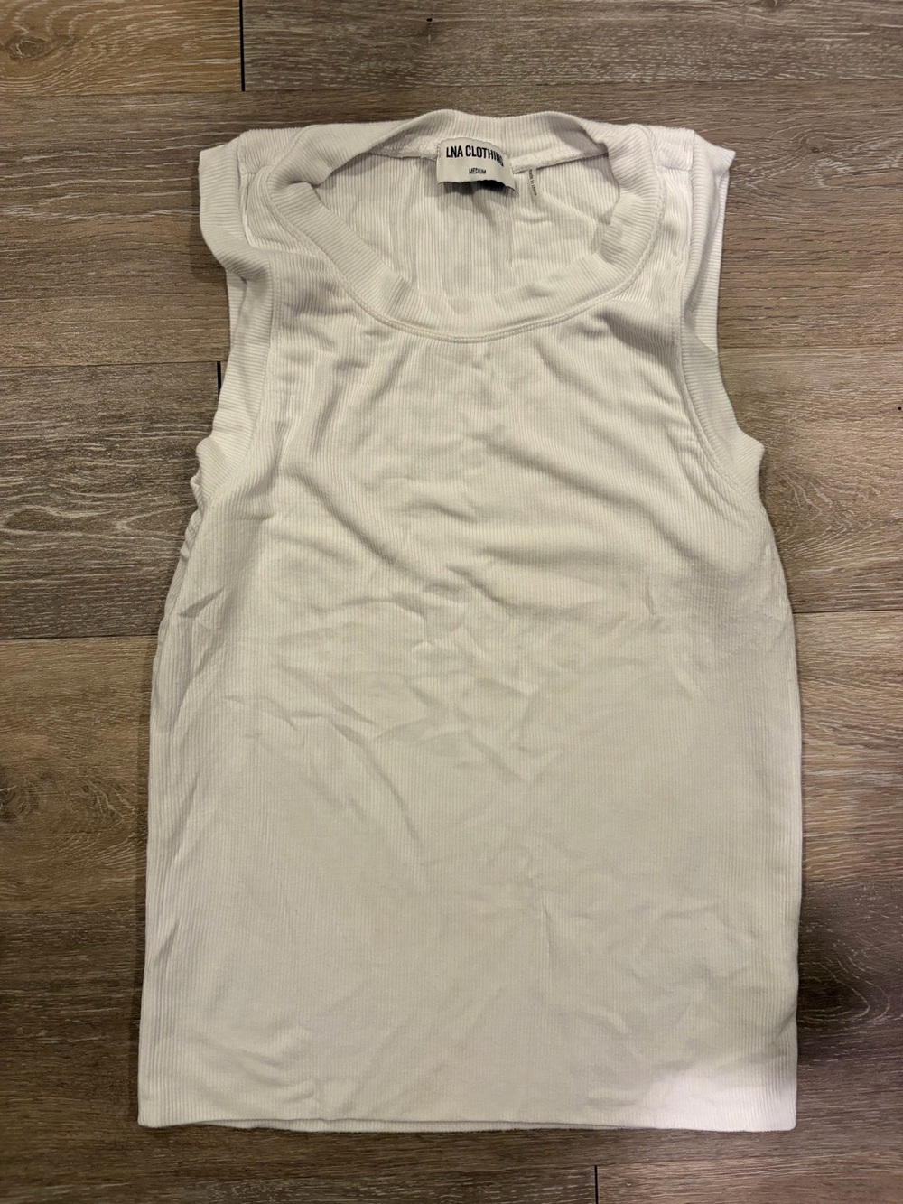LNA Ribbed Tank Top in Cream White — Sleeveless Scoop Neck